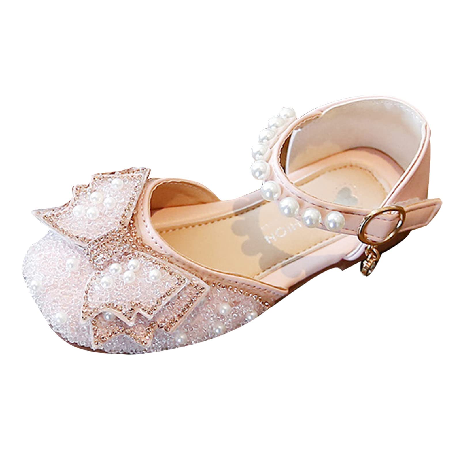 EnJoCho Girls' Crystal Bowknot Dance Sandals - Sparkling Princess Shoes with Pearl Bling for Toddlers (Pink, Size 3.5 Years) | Perfect for Ballet Class, Party Wear & Special Occasions