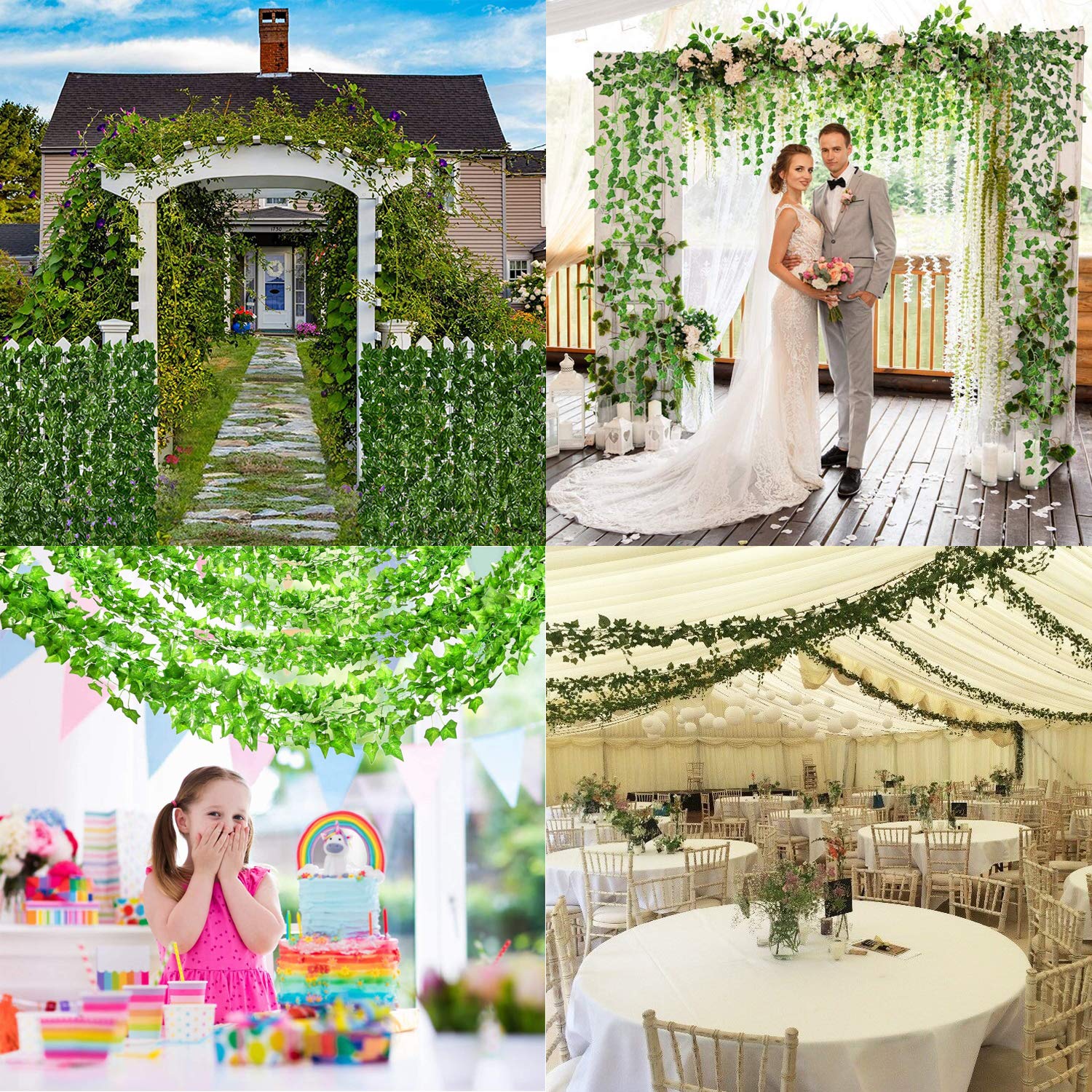 60 Strands 416Ft Artificial Ivy Garland - Fake Hanging Vines with Greenery Leaves for Home Decor, Wedding, Party, Garden & Wall Decoration (Scindapsus Vines) - Perfect for Indoor/Outdoor Spaces, Backdrops & Event Centerpieces