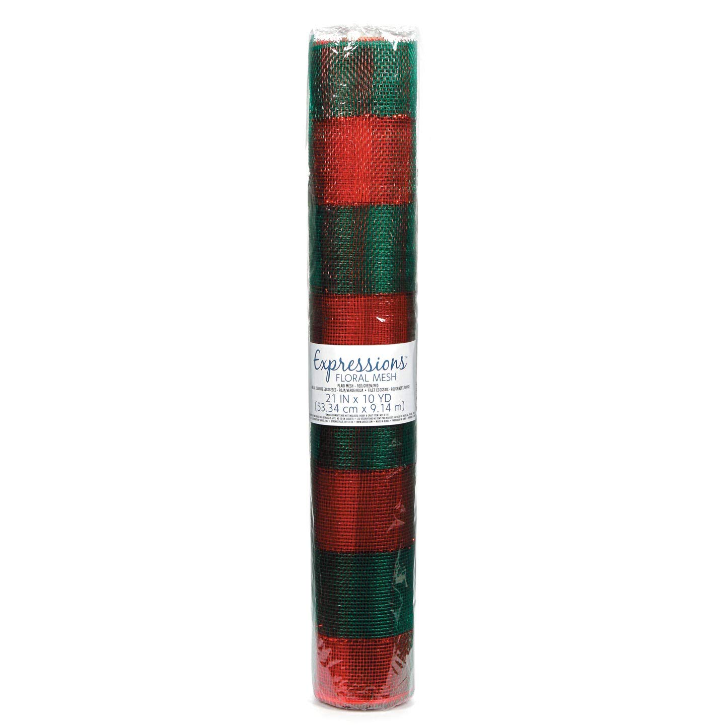 Darice DIY Crafts Floral Mesh Metallic Plaid Ribbon - Red/Green/Red (2953-111) for Holiday Wreaths, Gift Wrapping & Home Decor