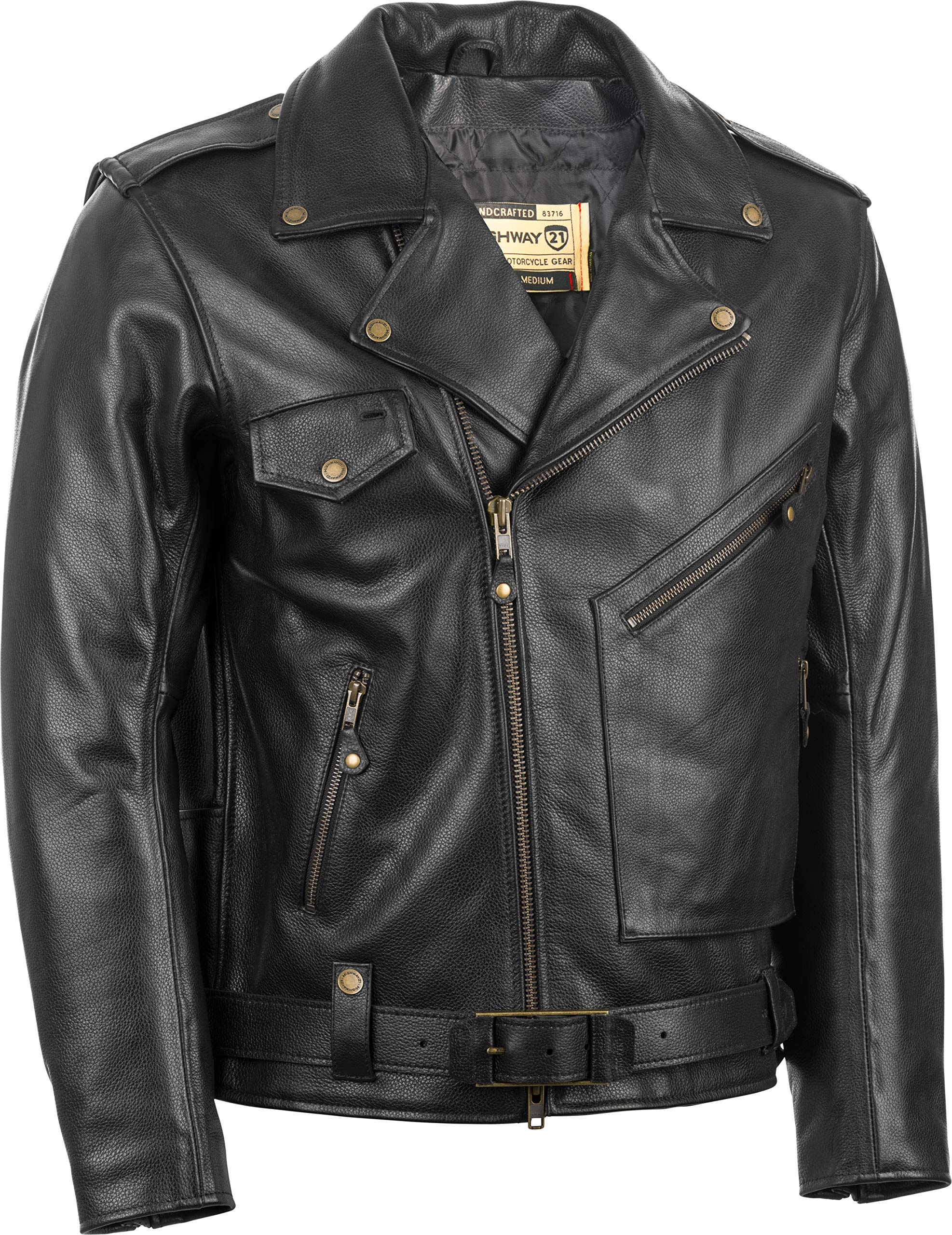 HIGHWAY 21 Murtaugh Cowhide Leather Motorcycle Jacket for Men - Vintage Biker Jacket with Belt, D-Pocket & Zippers - Perfect for Riding, Motorcycle Events & Casual Wear