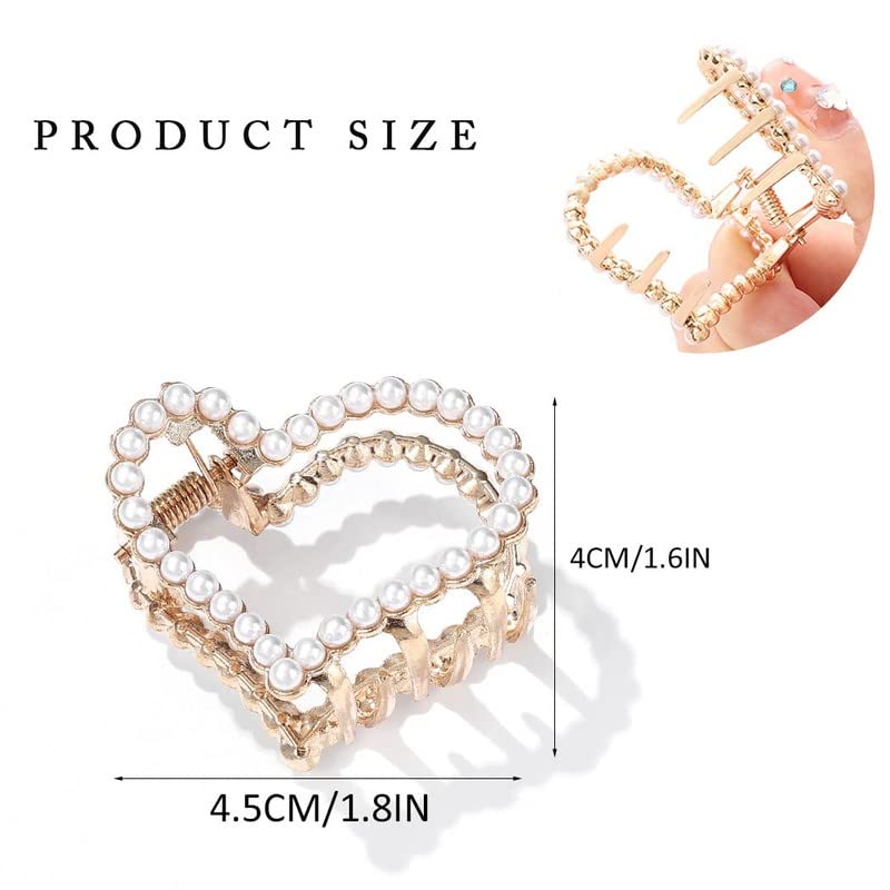 FAMEZA Gold Pearl Hair Claw Clips - Mini Nonslip Hair Accessories for Women & Girls, Pack of 2 - Perfect for Fine Hair, Daily Use & Party Hairstyles