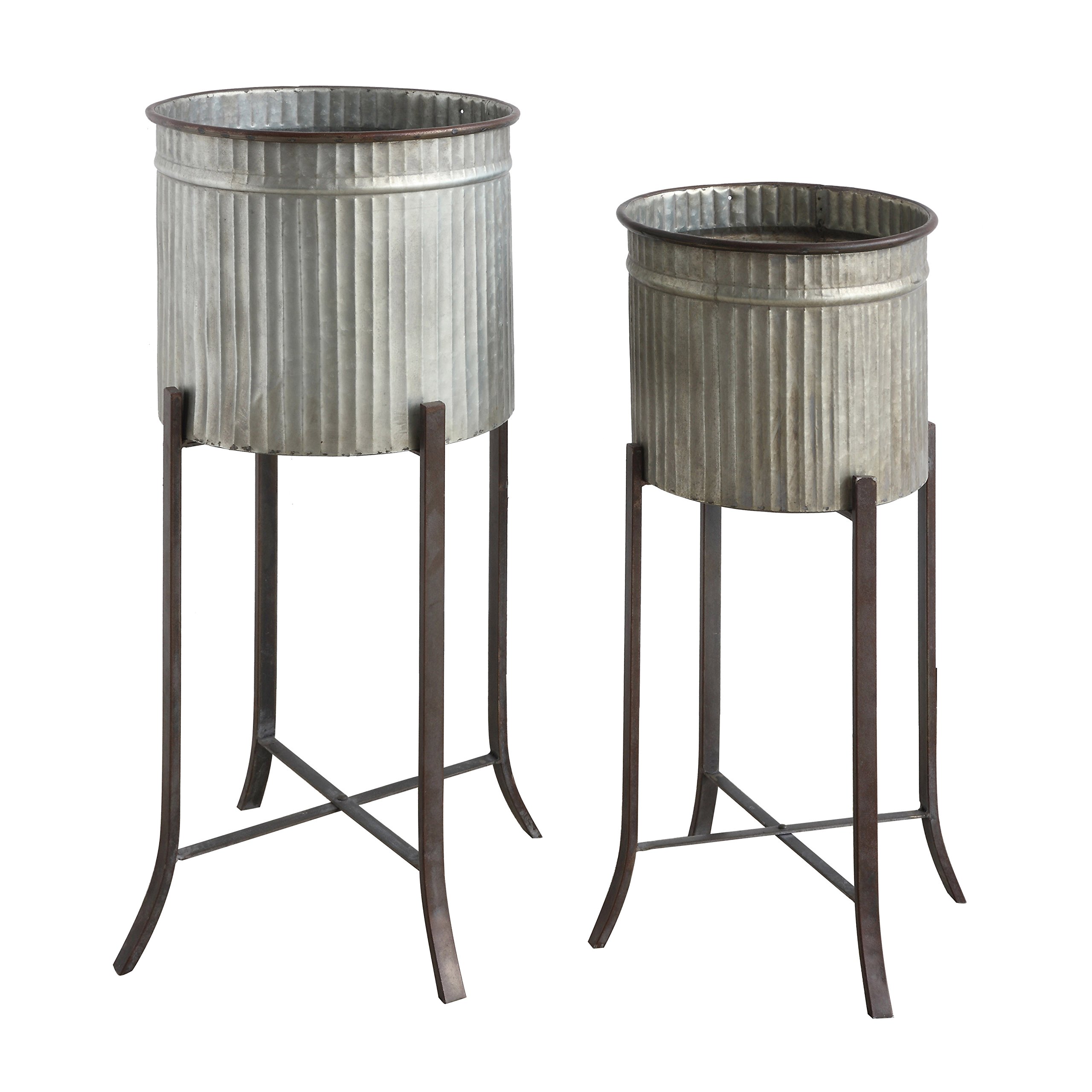 Creative Co-Op Set of 2 Decorative Iron Planters with Stands - Indoor Outdoor Garden Decor for Patio, Balcony & Home Décor