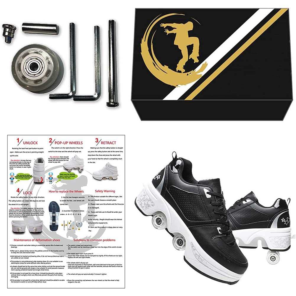 2-in-1 Convertible Roller Skates for Kids & Adults - Four-Wheel Recyclable Parkour Shoes That Transform into Sneakers | Perfect for Outdoor Fun, Fitness Training & Street Skating Adventures