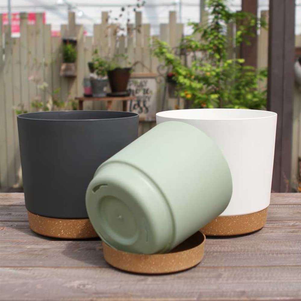 ZMTECH 8'' Self Watering Plant Pots Set of 3 - Modern Plastic Planters with Drainage Hole & Saucer for Indoor Outdoor Plants, Succulents, Flowers - Dark Gray Decorative Flower Pots for Home, Office, Garden & Balcony