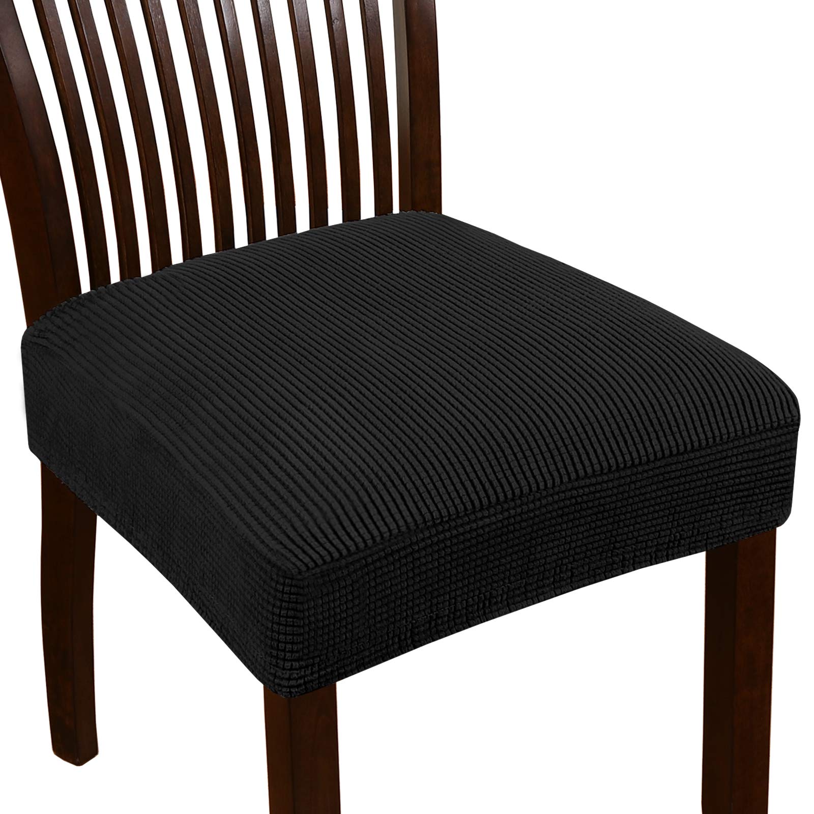 Turquoise Jacquard Stretch Chair Seat Covers - 2 Pack Washable Dining Room Chair Slipcovers, Removable Seat Cushion Covers for Home Decor & Kitchen Chairs (Black) - Perfect for Everyday Use & Dinner Parties