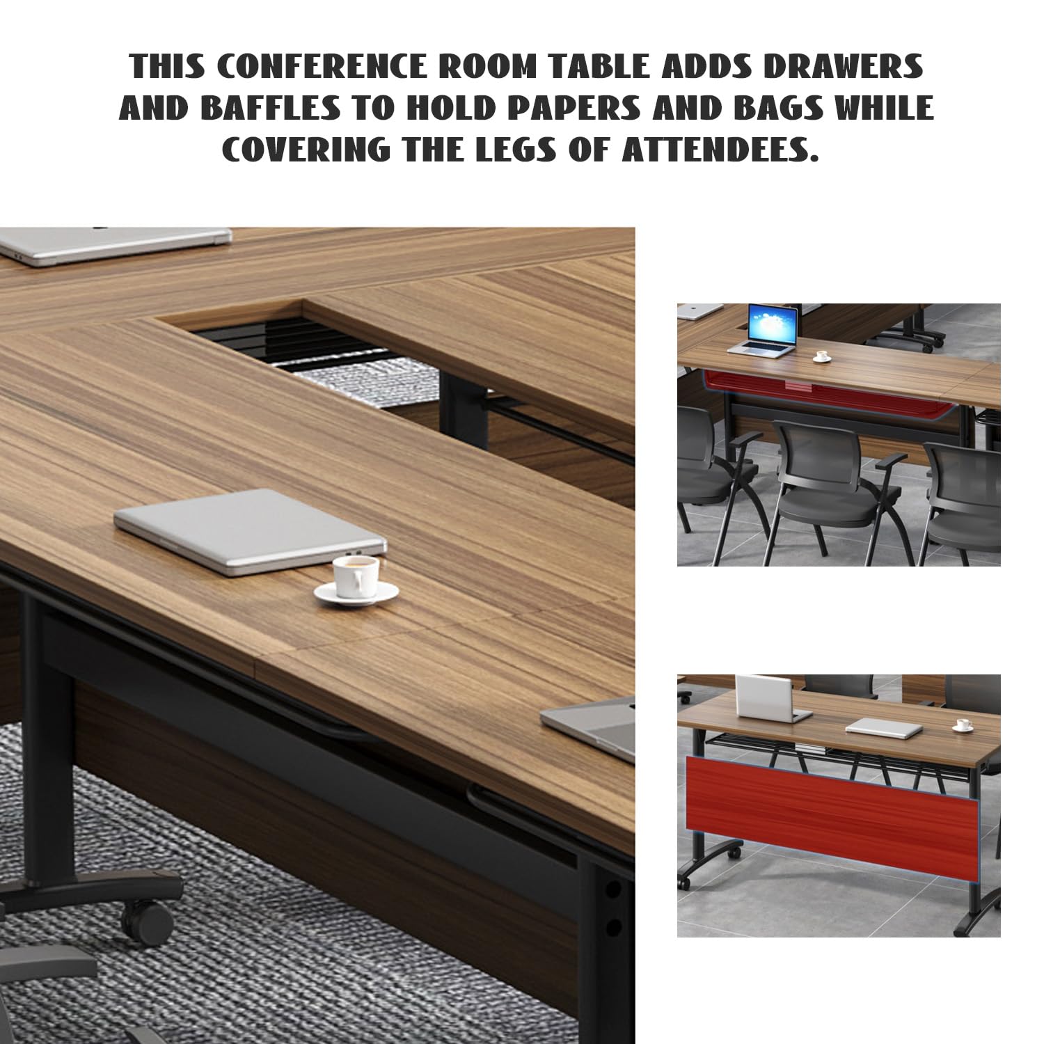 Foldable Conference Table with Wheels - 55.1x23.6x29.5in Mobile Flip Top Training Table for Office Meetings, Seminars & Classrooms - Modern Space-Saving Folding Desk for Conference Rooms & Home Offices