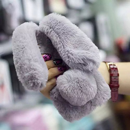 Bling Diamond Soft Fluffy Rabbit Fur Case for iPhone 12 Pro Max 6.7 inch - Winter Warm Protective Cover with Crystal Bowknot, Handmade Bunny Hair Plush (Light Grey) | Perfect Gift for Women & Fashion Accessory for Cold Weather