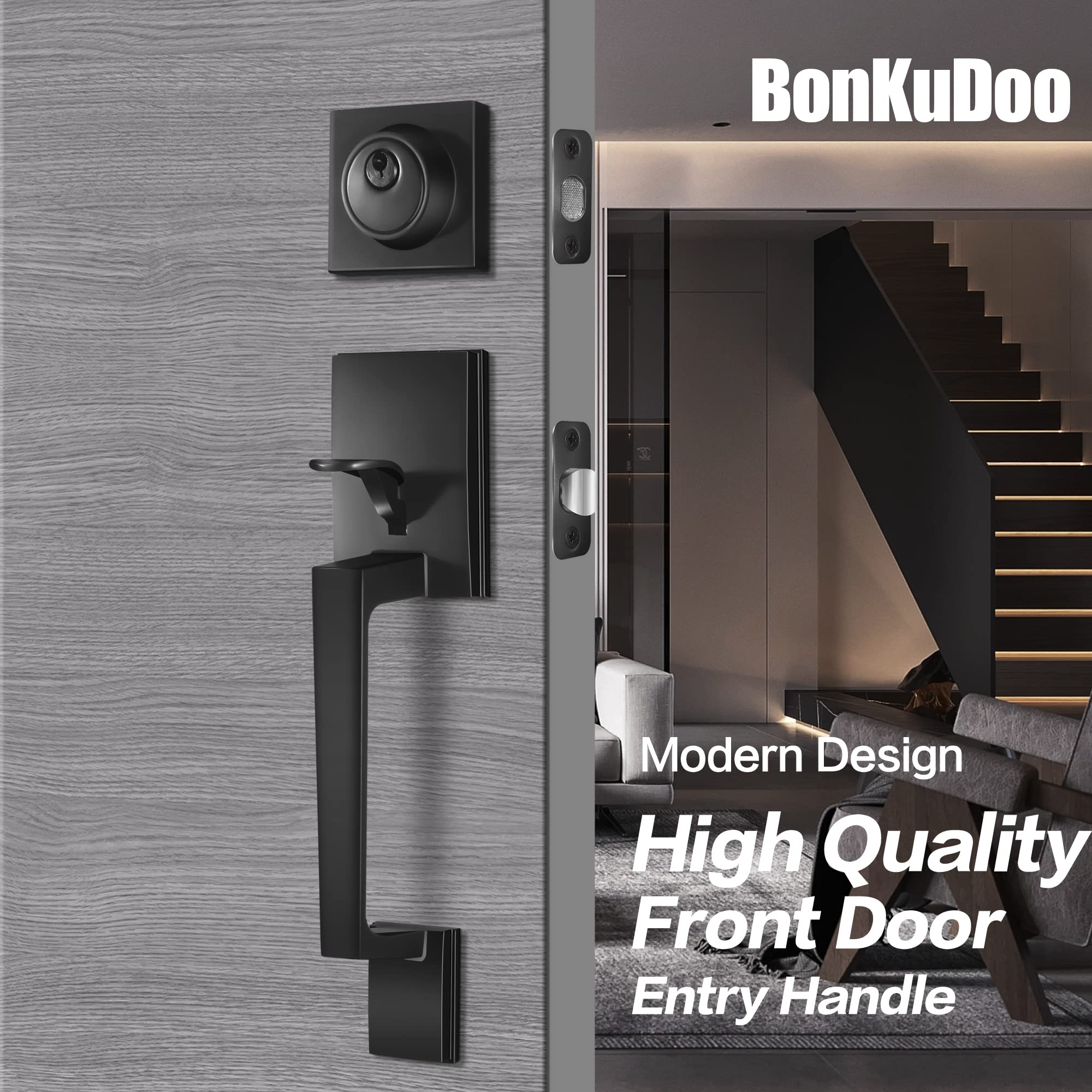 Black Front Door Handle and Deadbolt Set - Matte Black Door Knob & Handleset for Home Security | Perfect for Entry Doors, Front Doors & Exterior Doors