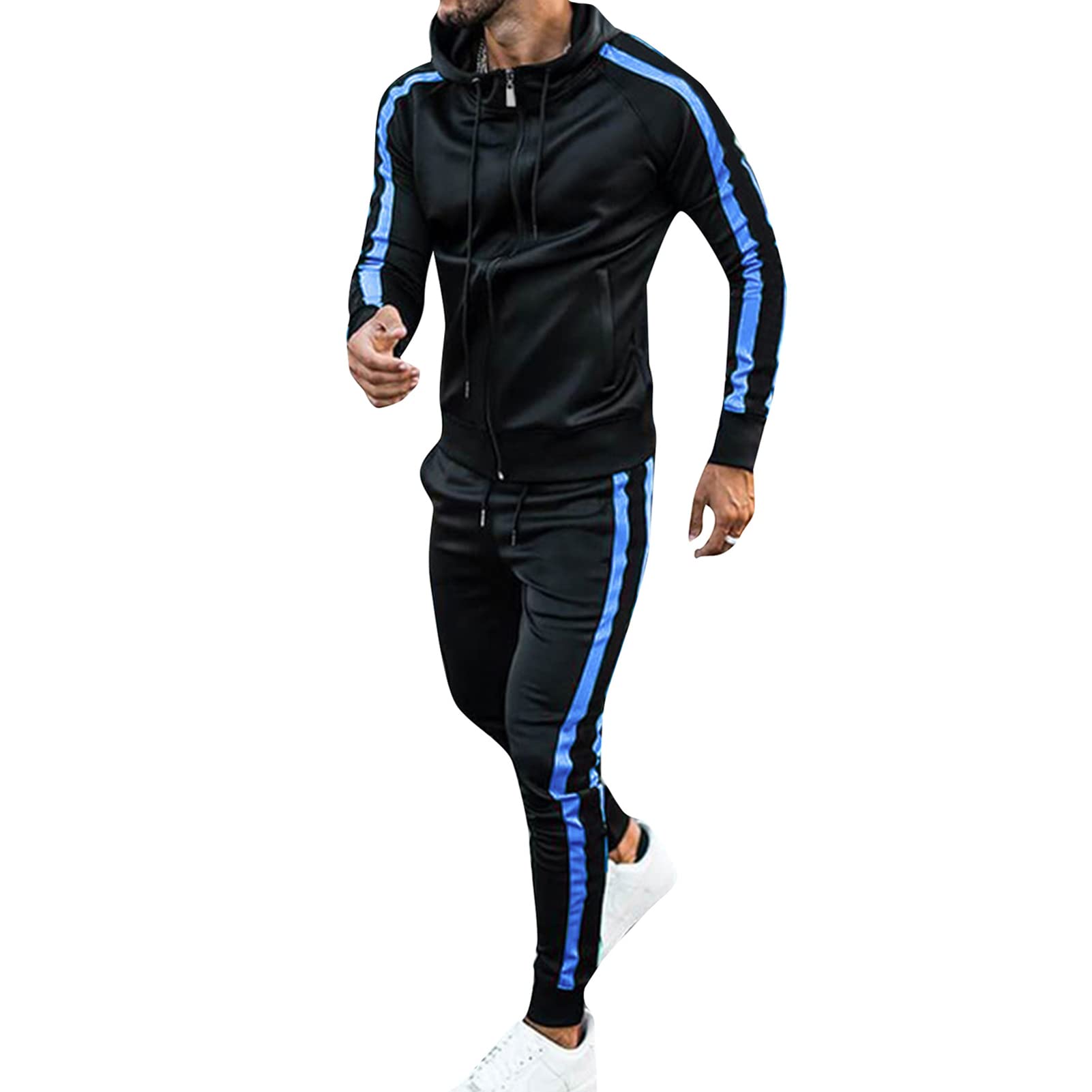 Men's Color Block Hoodie & Joggers 2-Piece Track Suit Set - Casual Sportswear for Running, Gym & Lounge Wear