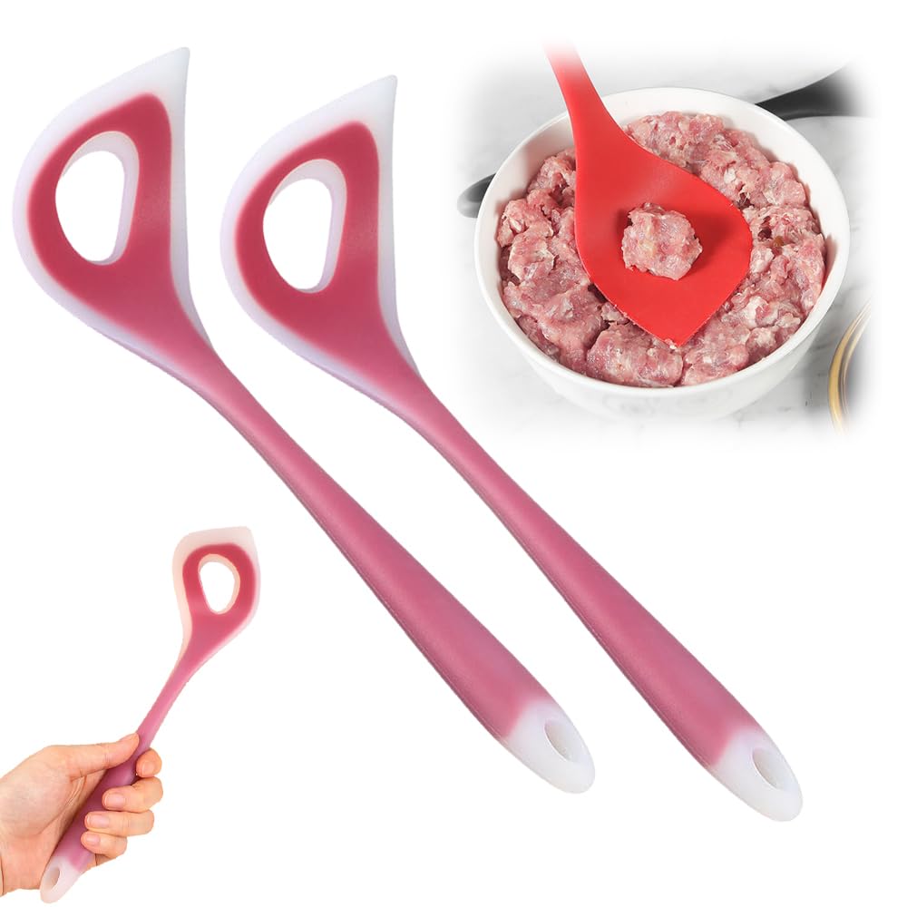 2PCS Non-Stick Silicone Meatball Maker Tool with Comfortable Handles - Manual Meatball Press Scoop for Perfect Homemade Meatballs, Fish Balls - Ideal for Kitchen, Cooking, Meal Prep & Party Food Making (Red)