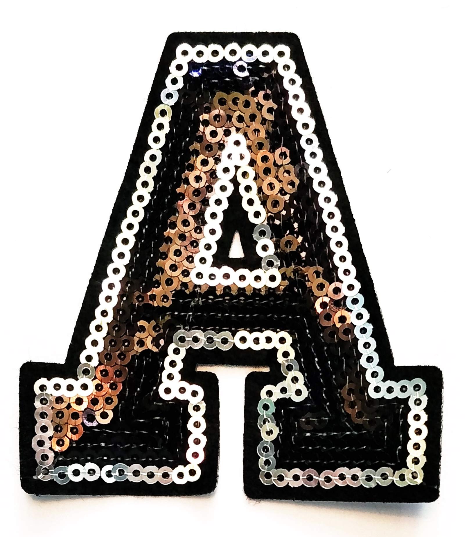 Black Sequins Letter A Patch - Embroidered Iron-On/Sew-On Applique for Clothes, Hats, Jeans (A to Z Alphabet) - Perfect for DIY Fashion, Costumes & Customizing Outfits