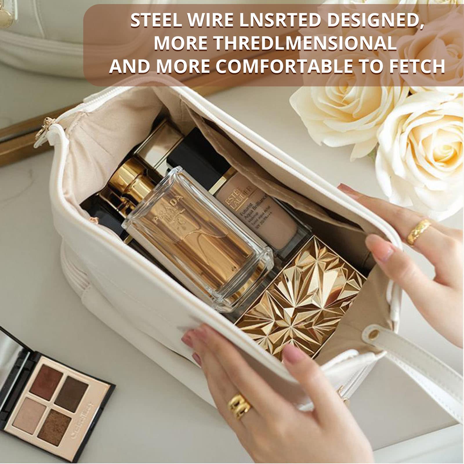 Cloud Double Makeup Bag - Off-White Waterproof Cosmetic Organizer for Travel & Daily Use | Perfect for Makeup Brushes, Lipsticks & Skincare Products