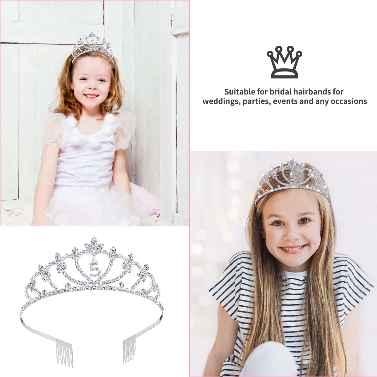 Girls 5th Birthday Crown Tiara - Crystal Rhinestone Princess Headband for 5 Year Old Girls | Happy Birthday Party Accessory | 1 Count Metal Tiara for Birthday Celebrations, Photo Shoots & Special Occasions