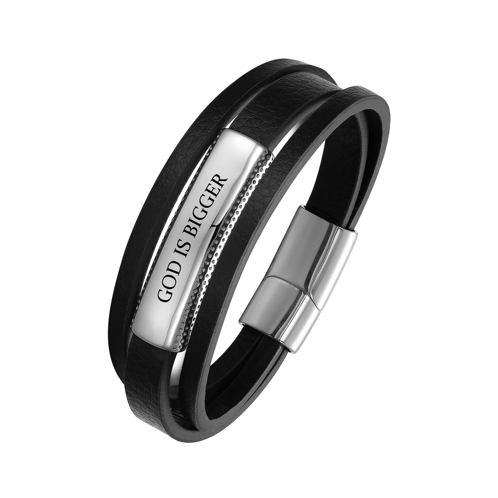Custom Engraved Leather Bracelets for Men - Personalized Name Beads for Dad, Son, Boyfriend & Husband | Durable & Stylish Men's Jewelry Gift for Anniversary, Birthday & Father's Day