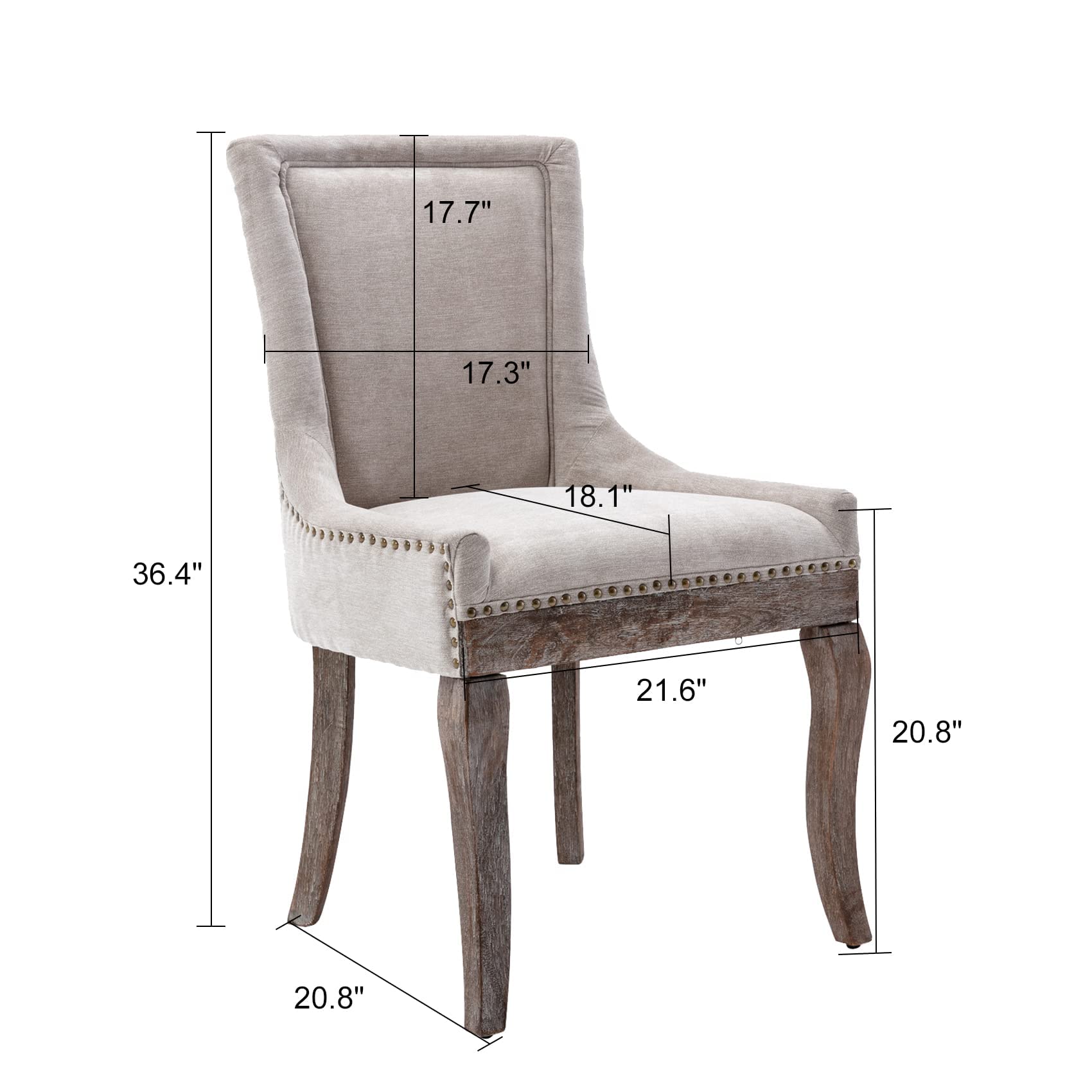 Aoowow 2-Piece Fabric Upholstered Side Chairs Set - Solid Wood Dining Chairs with Nailhead Trim, Beige - Perfect for Kitchen, Dining Room & Home Office Seating