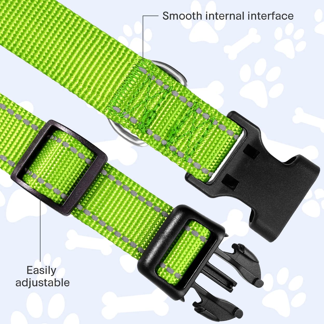 Reflective Nylon Dog Collar with Quick Release Buckle - Adjustable Puppy Collar for Small Dogs (5/8