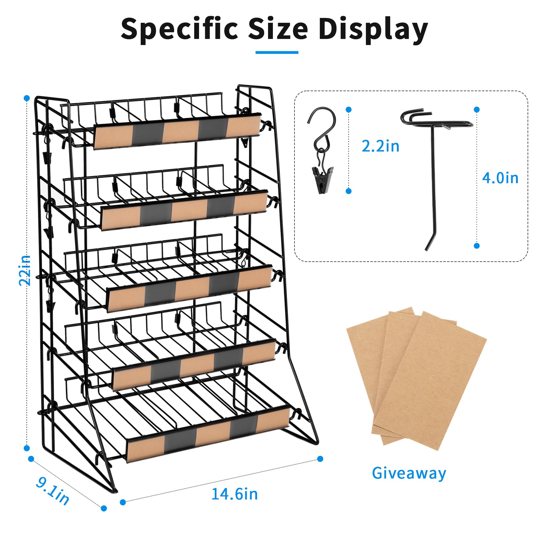 5-Tier Black Metal Candy Display Rack with Snack Clips - Versatile Countertop Snack Shelf & Chip Organizer for Retail Stores, Supermarkets, and Convenience Shops - Perfect for Candy, Chips, and Snack Organization