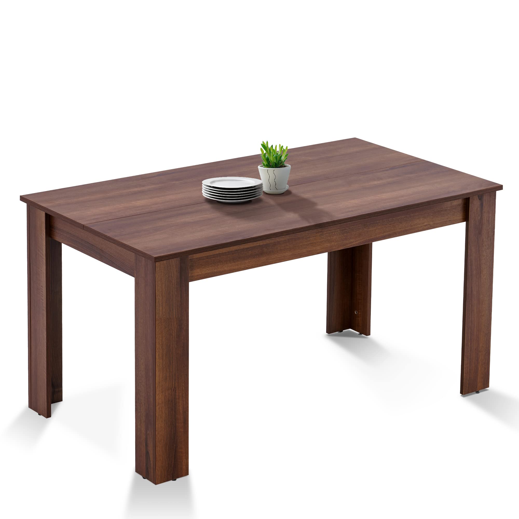 Ivinta Modern Wood Dining Table for 6 - Rectangular Kitchen & Dining Room Table - Solid Wood Construction - Brown Finish - Perfect for Family Meals, Dinner Parties & Small Space Apartments
