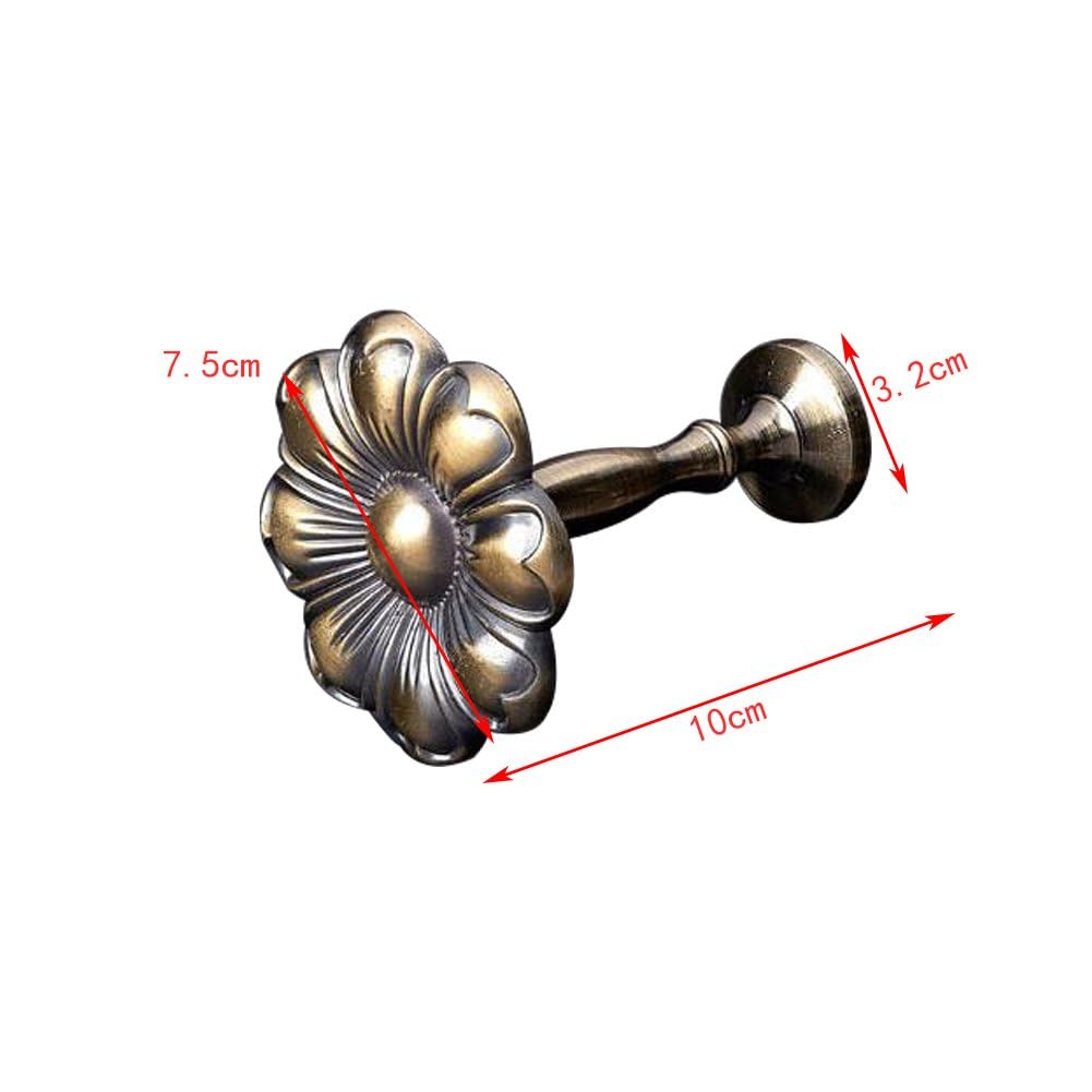 Umbrella Shape Zinc Alloy Curtain Tieback Hooks - 2 Pack Wall Mounted Tassel Hooks for Drapes, Coat Hangers & Home Decor (Flower Design, Antique Bronze) - Perfect for Living Room, Bedroom & Window Treatments