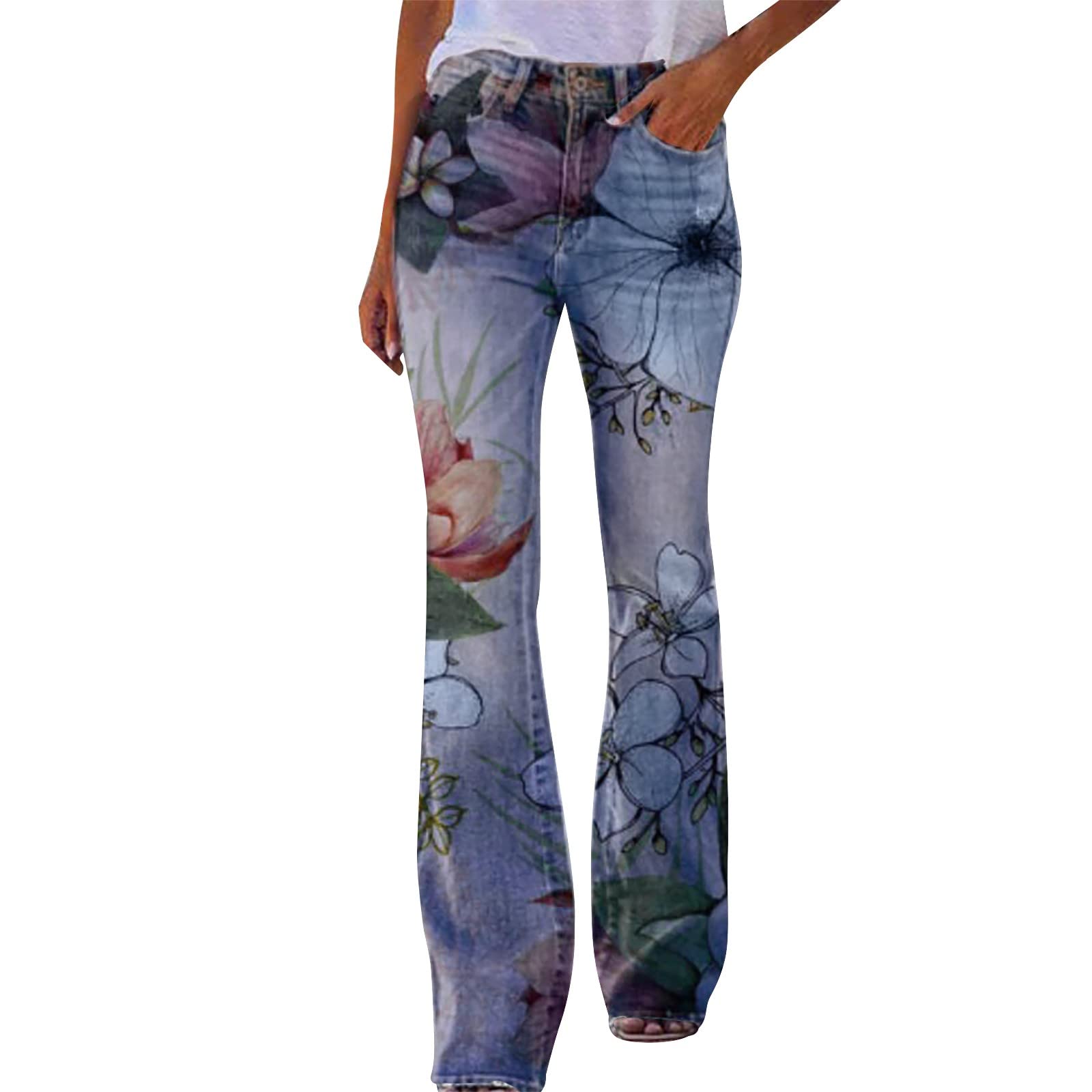 High Waisted Mom Jeans for Women - Loose Fit Flare Denim Pants with Pockets & Zip Print | Casual Vintage Style Jeans for Everyday Wear, Work & Weekend Outfits