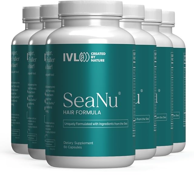 IVL - SeaNu Hair Growth Vitamins with Biotin, Vitamin B3, Zinc & Natural Extracts - Supports Stronger, Thicker Hair & Healthy Scalp - 6 Month Supply (6 Pack) - Perfect for Men & Women Seeking Fuller, Healthier Hair at Home or On-The-Go