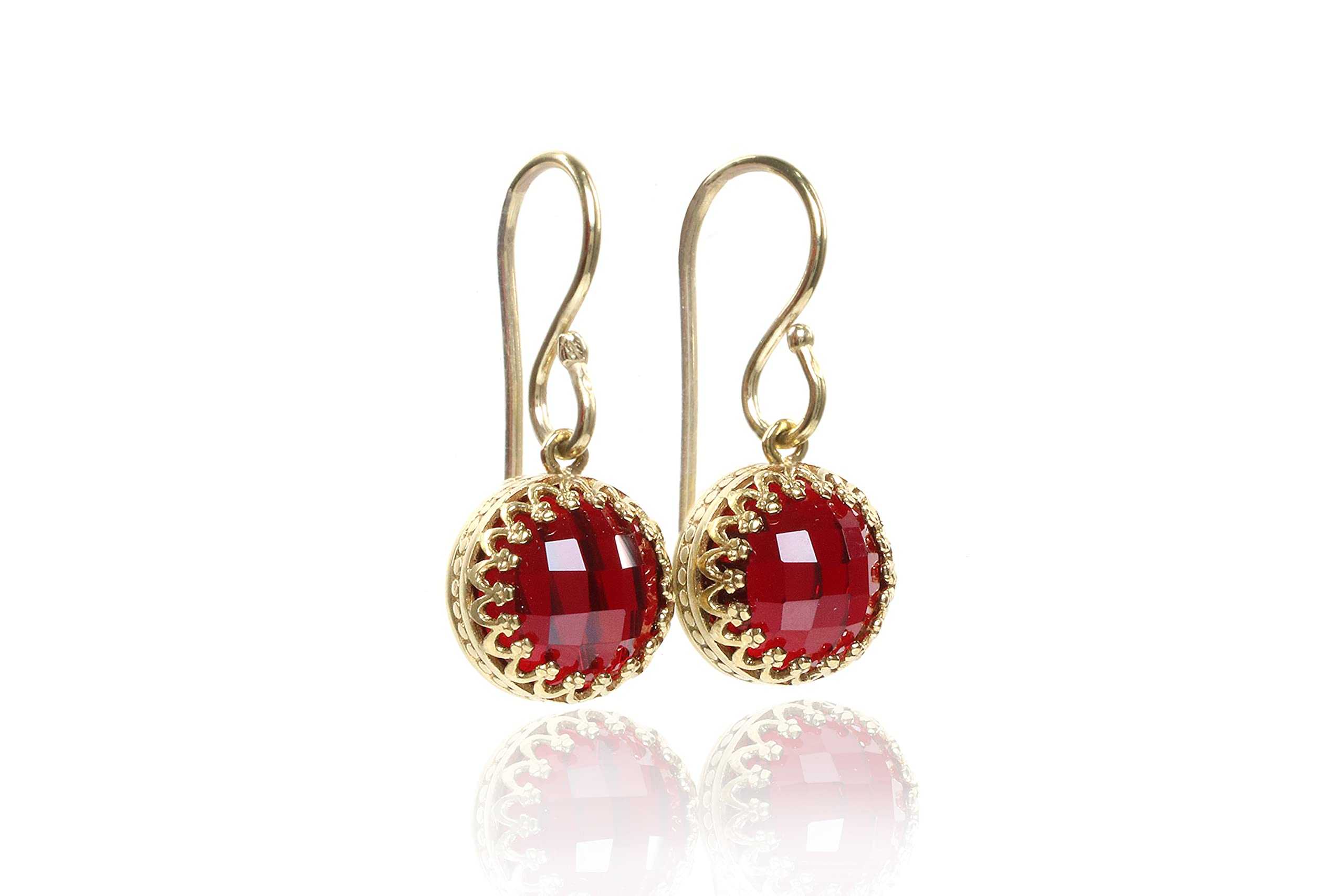 Exquisite 14K Gold Garnet Dangle Earrings - January Birthstone Hook Earrings for Women - Fashionable Gemstone Jewelry Gift for Her - Customizable Options - Perfect for Parties, Weddings & Special Occasions