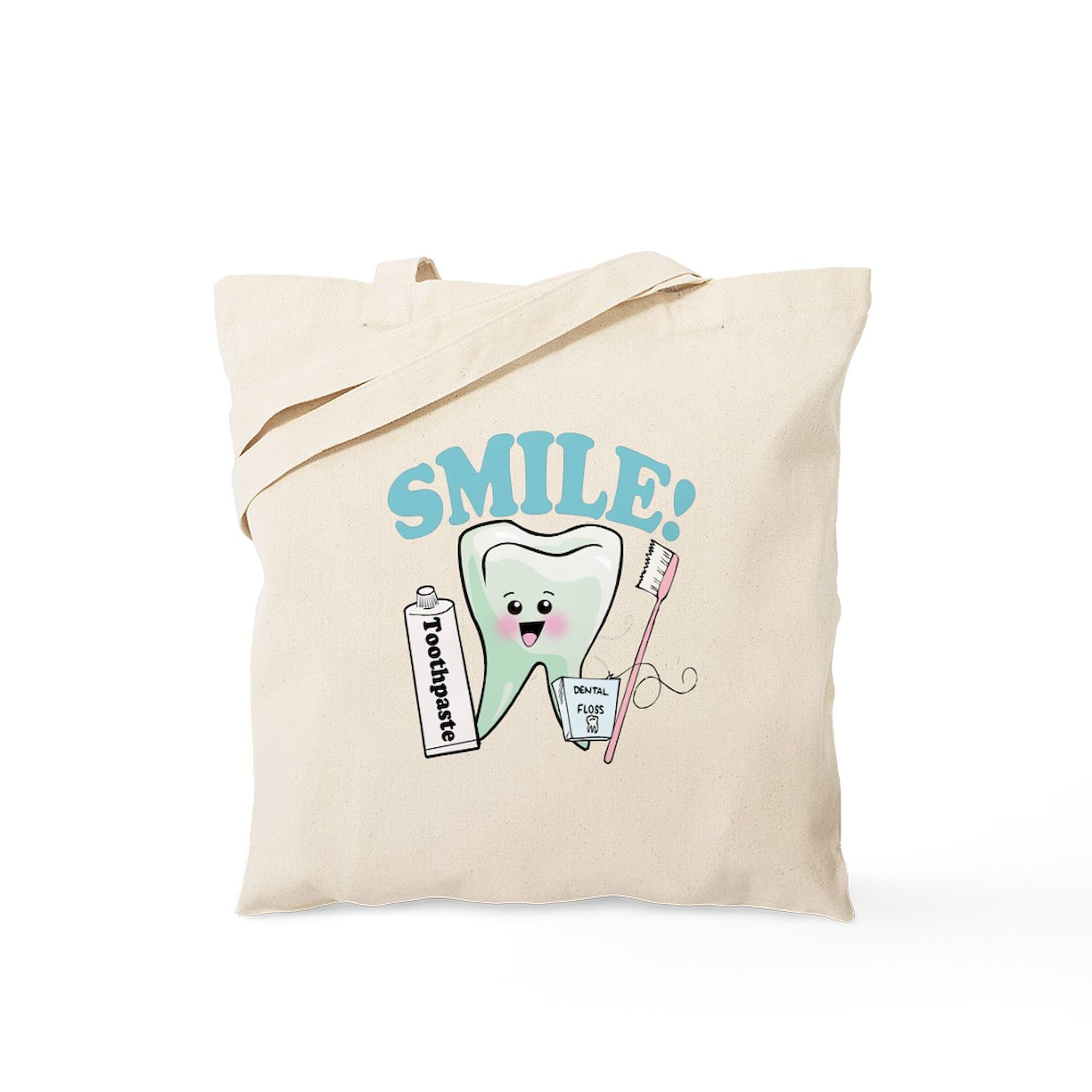Smile Dentist Dental Hygiene Tote Bag - Natural Canvas Reusable Shopping Bag for Dental Professionals & Students | Perfect for Work, School & Groceries