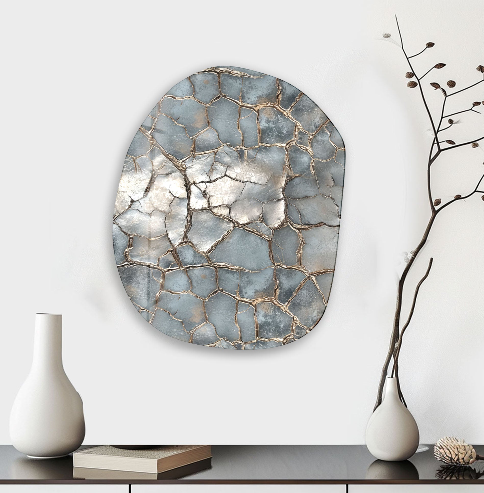 Abstract Silver Decorative Glass Wall Art - Modern Home Decor for Living Room, Bedroom & Office - Elegant Handmade Glass Panel for Wall Display