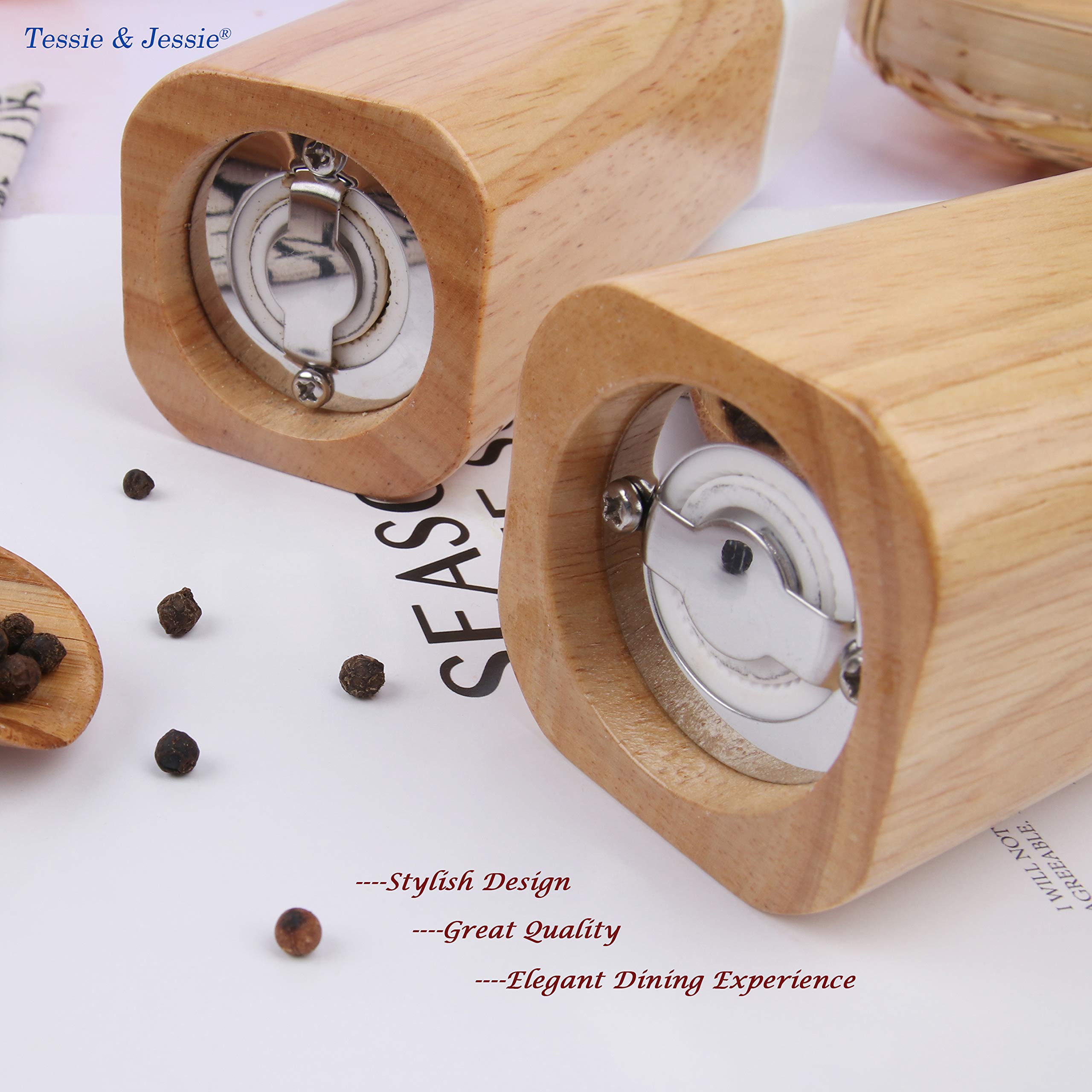 Premium Wooden Salt and Pepper Grinder Set - Refillable 6