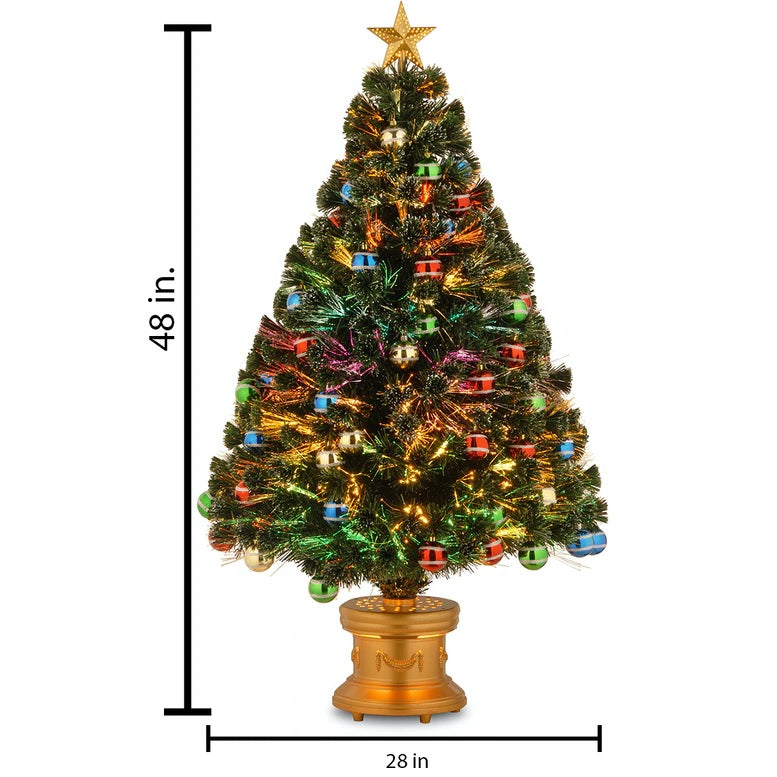 4' Pre-Lit Fiber Optic Artificial Christmas Tree with Glittered Ball Ornaments - Sparkling Holiday Decor for Home, Office & Party