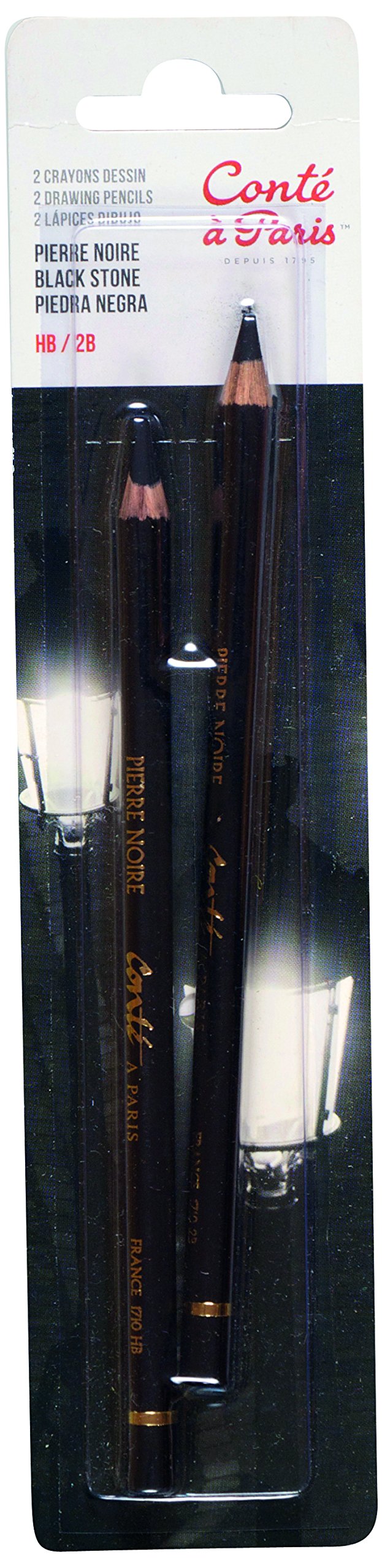 Conté à Paris Pierre Noire HB & 2B Professional Drawing Pencils - 2 Pack Set for Sketching, Shading & Fine Art - Perfect for Artists, Students & Beginners