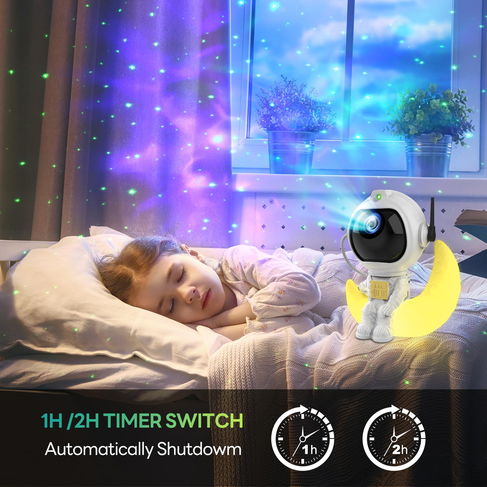 VUENICEE Astronaut Starry Sky Galaxy Projector, Night Light for Kids & Adults with Timer & Remote Control - Perfect for Bedroom, Nursery, Party Decor & Relaxation