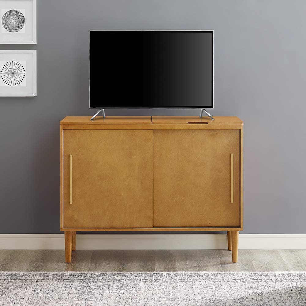 Crosley Everett Media Console & Vinyl Record Player Stand with Storage - Perfect for Living Room, Home Theater & Vinyl Record Collection - Acorn Finish