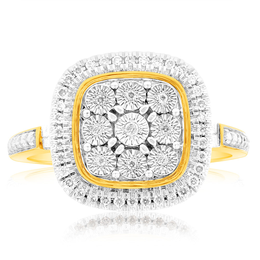 9ct Yellow Gold 1/6 Carat Diamond Dress Ring for Women - Elegant Wedding, Engagement & Evening Party Jewelry Gift