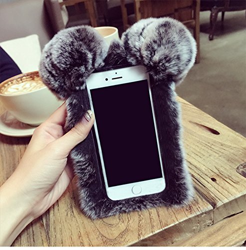 Luxury Winter Warm Handmade Panda Soft Rex Rabbit Fur Fluffy Plush Phone Case for iPhone 13 Pro Max 6.7 Inch (2021) - Cozy & Stylish Protection for Cold Weather, Perfect for Outdoor Activities & Daily Use (Dark Green)