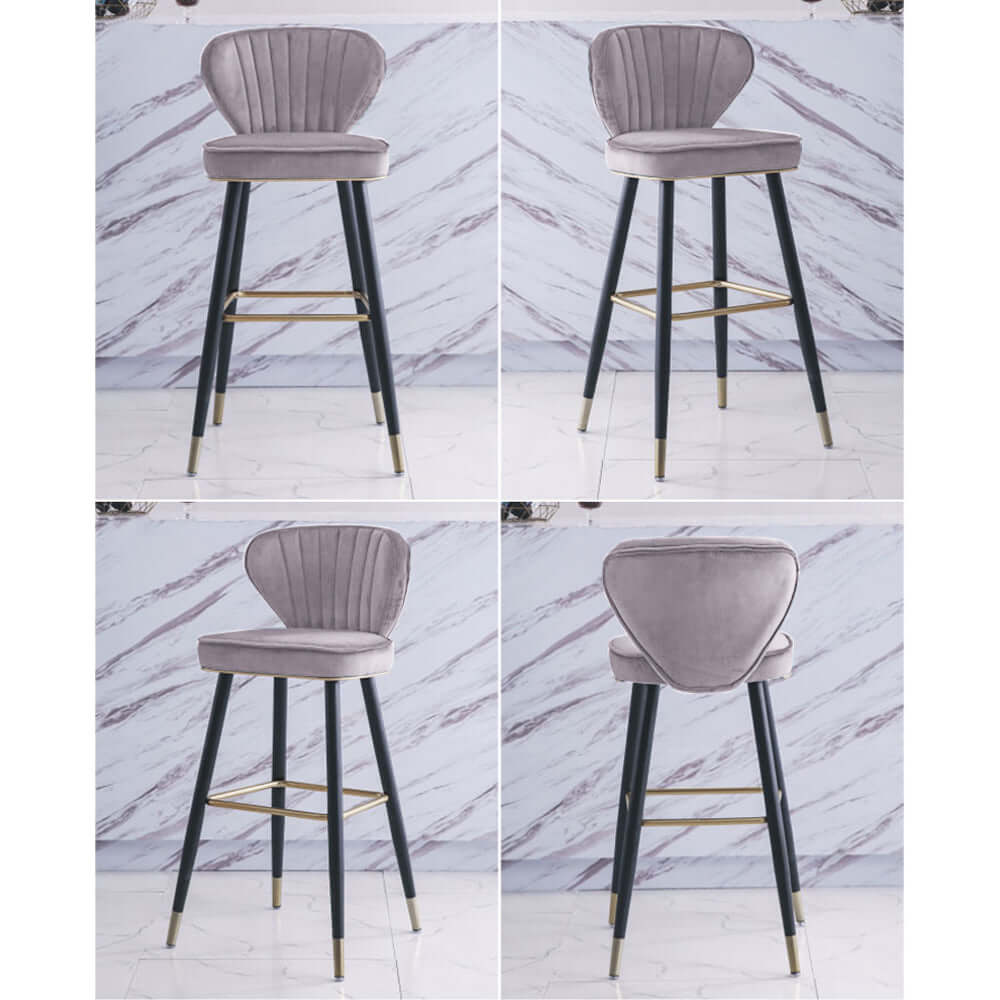 Modern Blue Velvet Counter Height Bar Stools with Back - Set of 3 for Kitchen Island, Breakfast Nook & Home Bar Decor