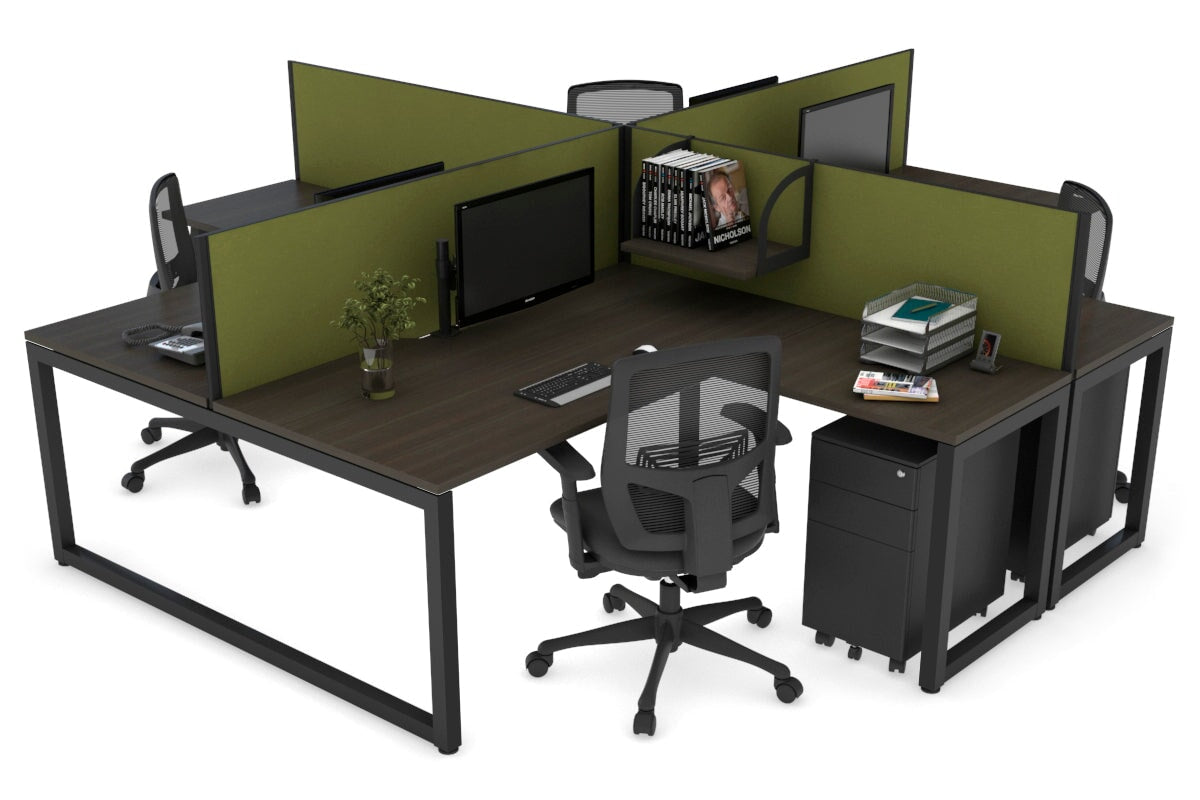 Quadro Loop Legs 4-Person Corner Workstation Desk - 1600L x 1800W with Cable Management Scallop | Office Furniture for Collaborative Workspaces & Team Meetings