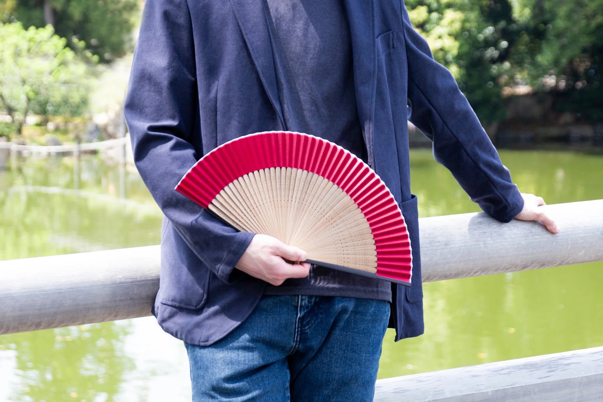 Authentic Japanese Folding Fan for Men | Traditional Kyoto Sensu in Iron Blue (Tetsukon) | Handcrafted in Kyoto, Japan | Perfect for Summer Cooling, Cultural Events & Home Decor