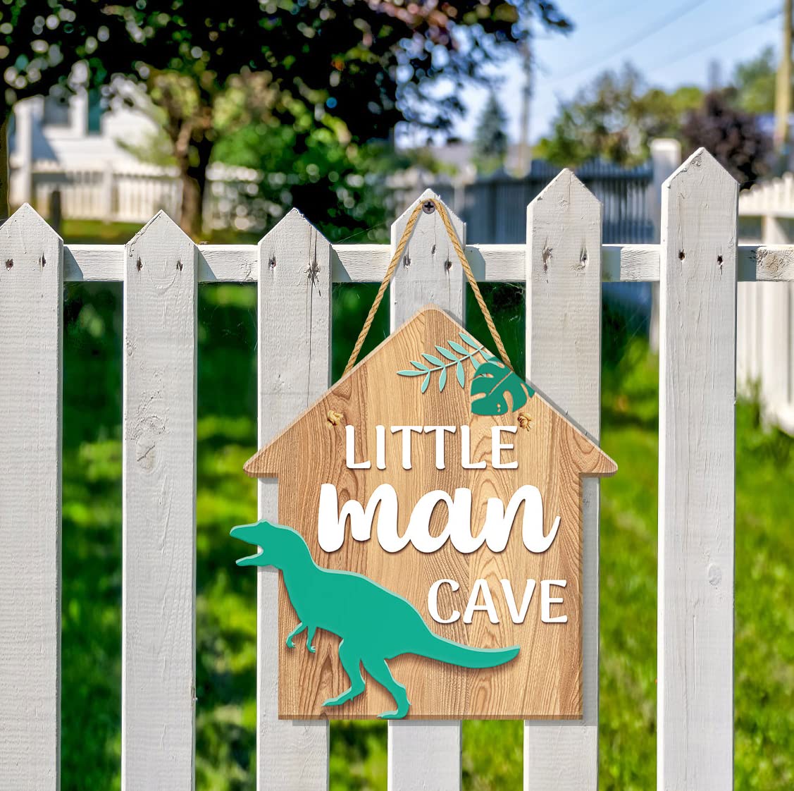 Dinosaur Room Decor for Boys - Hanging PVC Plastic Sign for Bedroom, Playroom & Nursery - Little Man Cave Theme - 11.8x11 Inch Kids Wall Art - Perfect for Birthday Gifts & Boys' Room Decoration