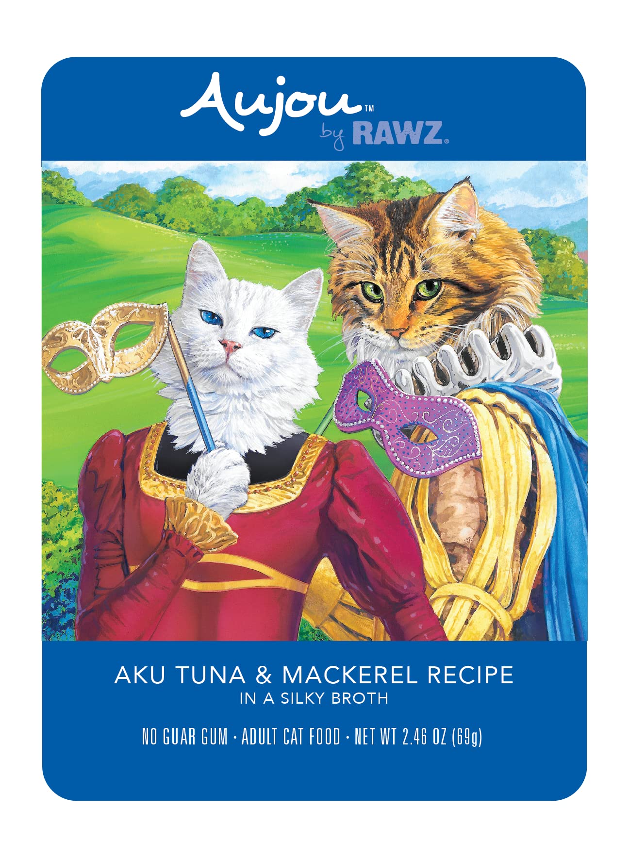 Premium Rawz Aujou Aku Tuna & Mackerel Grain-Free Cat Food - 8 Pack of 2.46 oz Pouches - High Protein Wet Cat Food for Adult & Senior Cats - Perfect for Picky Eaters & Sensitive Stomachs - Ideal for Mealtime, Travel & Treat Rewards