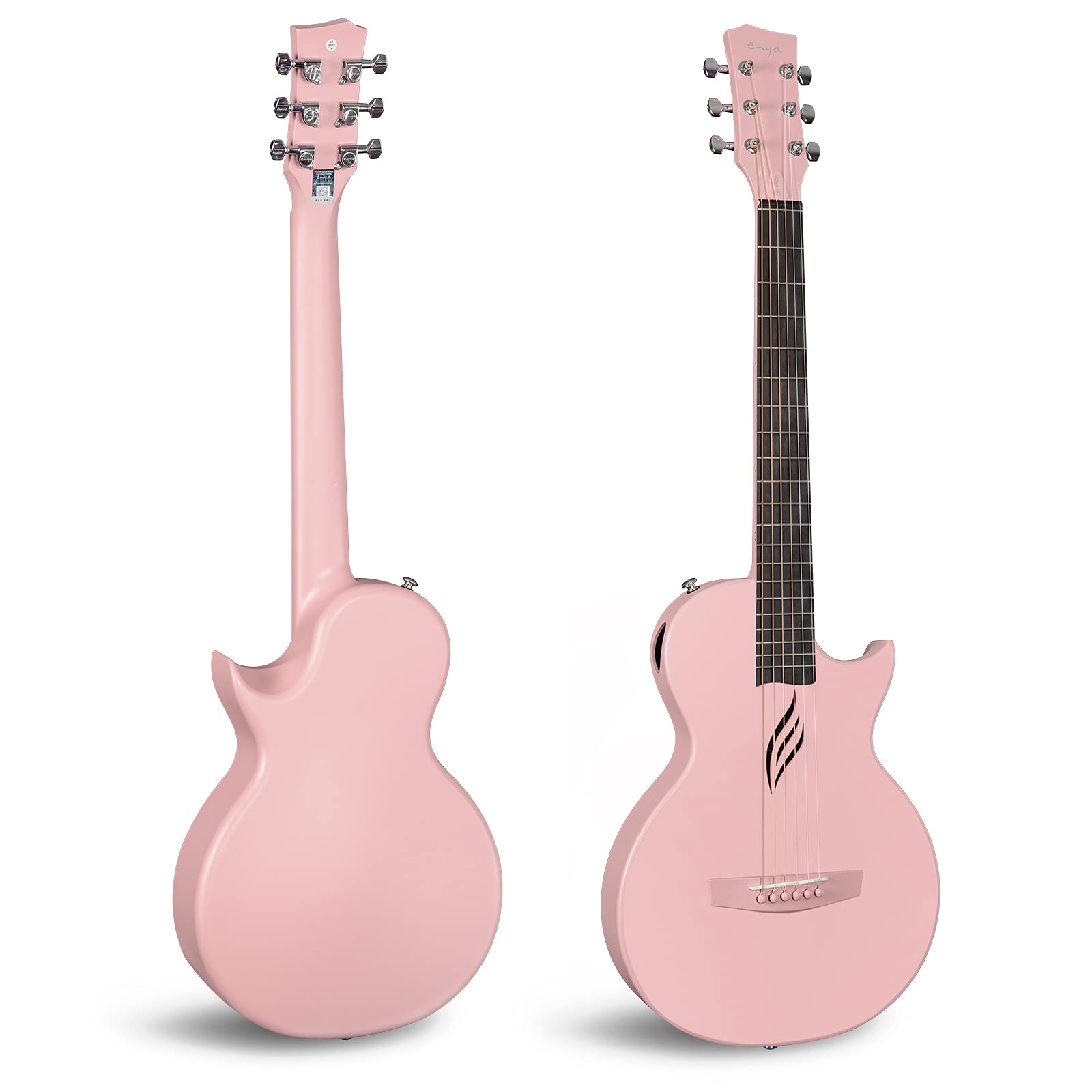 Enya Nova Go 1/2 Size Carbon Fiber Acoustic Guitar - Travel & Beginner Friendly with Starter Kit (Pink) | Includes Gig Bag, Strap & Cleaning Cloth | Perfect for Camping, Beach Trips & Small Hands Learning Guitar
