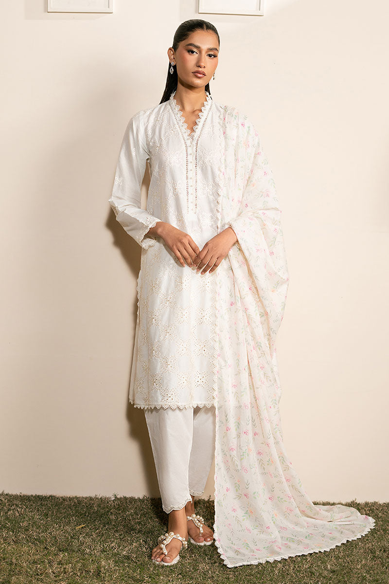 Ivory Glint 3-Piece Ethnic Outfit Set (Shirt, Trousers & Dupatta) - Elegant Traditional Wear for Weddings, Festivals & Special Occasions
