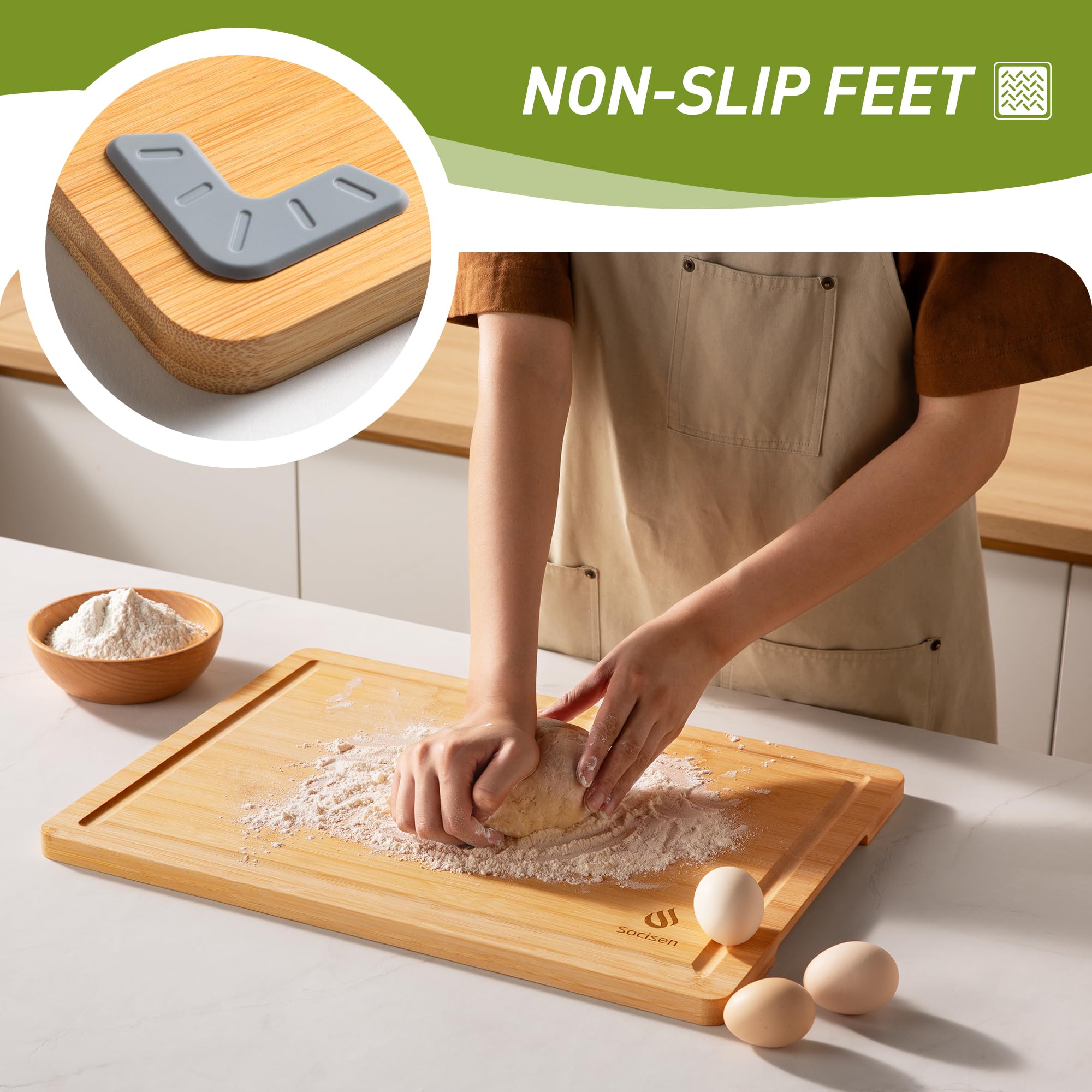 Premium Bamboo Cutting Board Set with Non-Slip Feet - Over Sink Kitchen Essentials for First Apartment & New Home - Perfect Housewarming Gift for Hostess & Home Decor - Ideal for Meal Prep, Entertaining & Daily Cooking