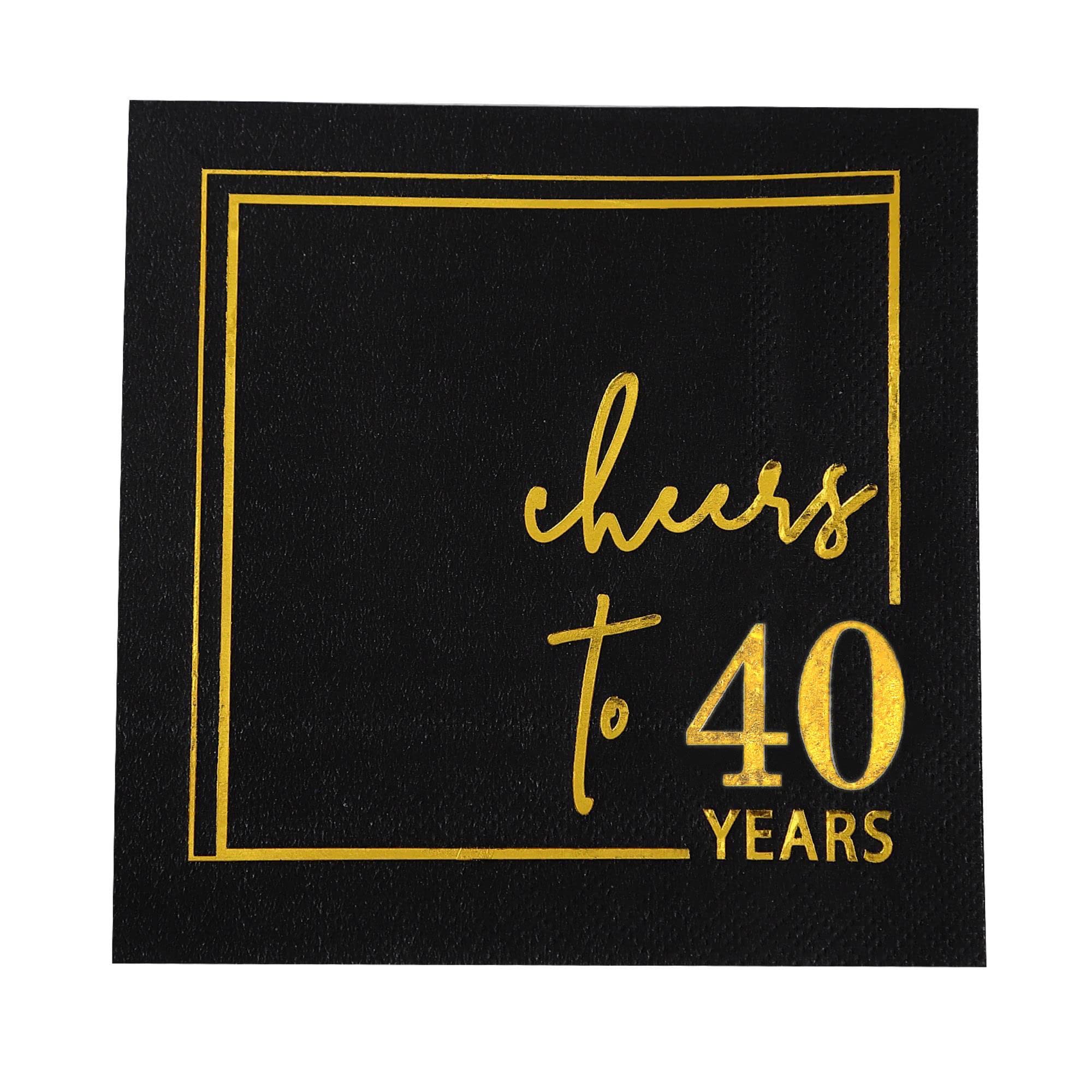 Cheers to Years Cocktail Napkins - 50PK Premium 3-Ply Disposable Party Napkins 5x5 Inches - Elegant Black & Gold Anniversary/Birthday Beverage Napkins for Wedding, 40th Celebration & Cocktail Party Decorations