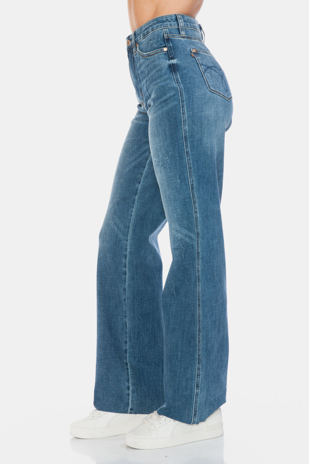 Judy Blue Women's High Waisted Tummy Control Straight Leg Jeans with Raw Hem - Comfortable Stretch Denim for Everyday Wear, Work & Casual Outings