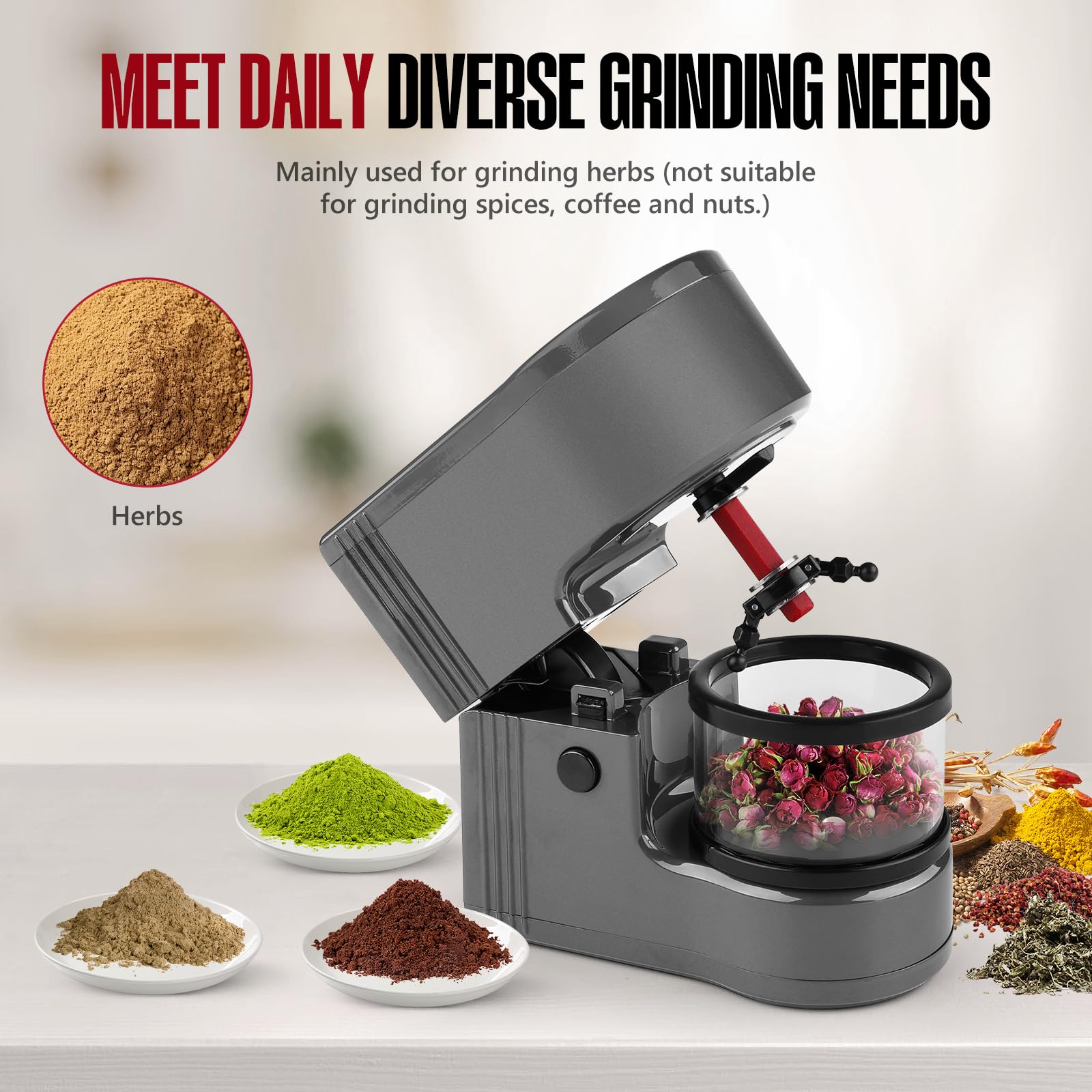 Electric Herb Grinder - Portable 1g Capacity with LED Lights & 1800mAh Battery - Includes 12g Storage Box (Grey) - Perfect for Kitchen, Travel & Outdoor Cooking