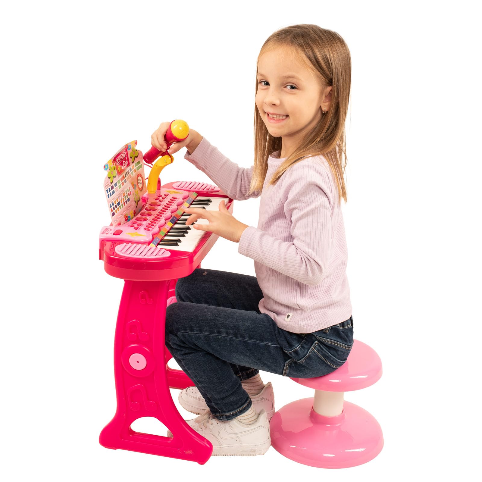 13 3671 Electronic Keyboard Organ with Stand, Microphone & Stool - Portable Digital Piano for Kids & Beginners, Multi-Color - Perfect for Home Music Practice, Birthday Gifts & Classroom Learning