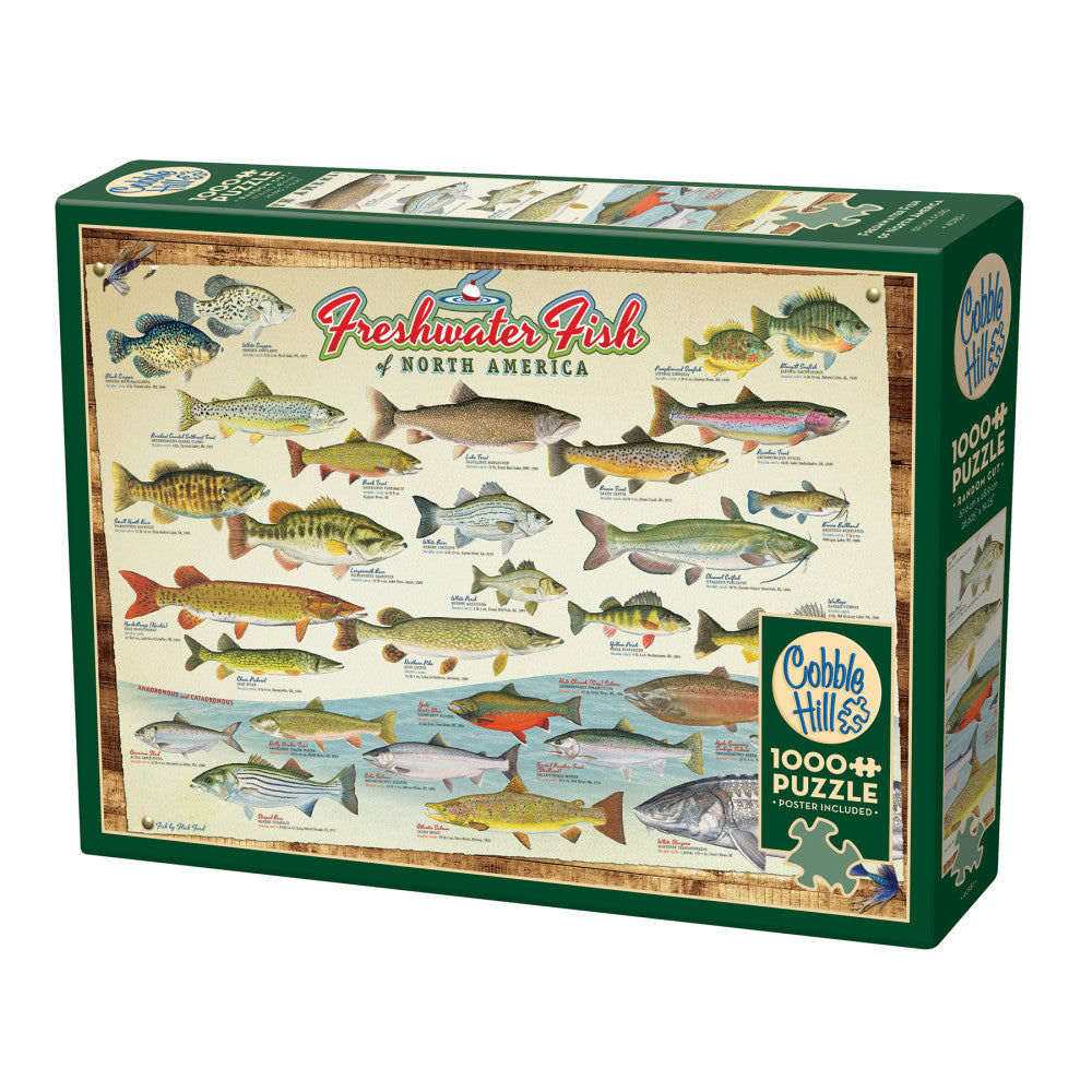 1000 Piece Jigsaw Puzzle - Freshwater Fish of North America | Cobble Hill Puzzle with Reference Poster | Perfect for Family Game Night & Educational Activities