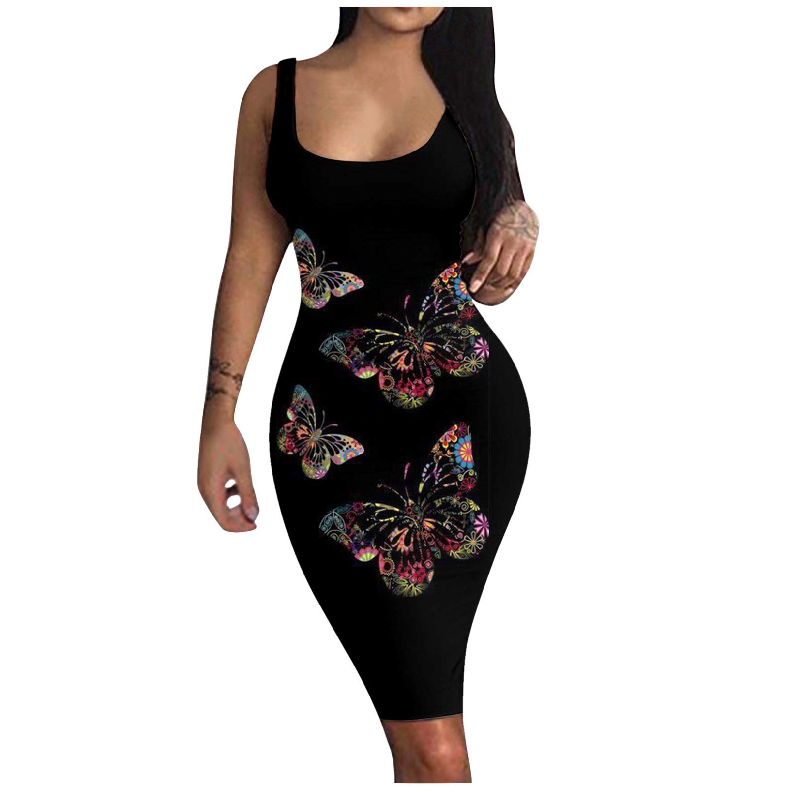 Sexy Tie-Dye Maxi Dress for Women - V Neck Sleeveless Summer Beach Dress, Printed Flowy Tank Dress for Party, Vacation & Date Night