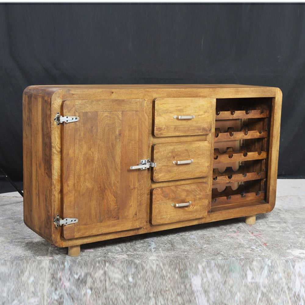 Premium Mango Wood Sideboard Buffet Hutch with Wine Rack - Large Fridge Door Storage Cabinet for Dining Room & Kitchen Organization - Perfect for Entertaining & Home Decor
